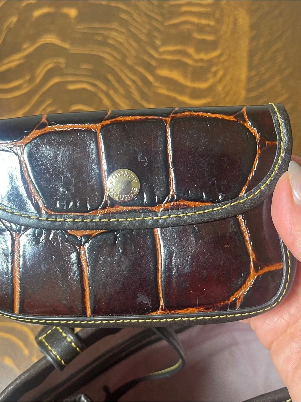 Dooney & Bourke Dark Cognac Croc-Embossed Leather Shoulder Bag w/a wallet.